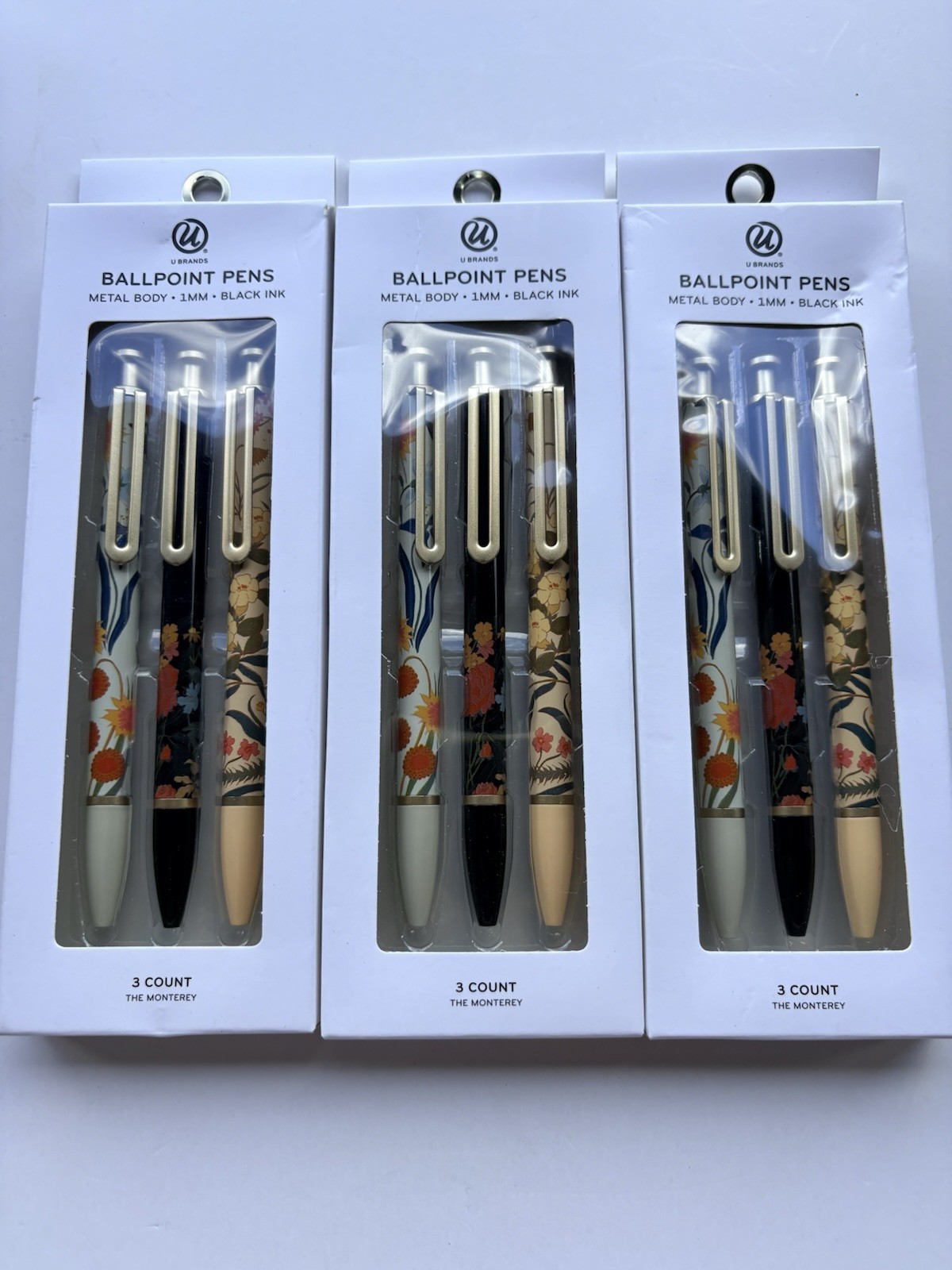 U Brands The Monterey Ballpoint Pens Metal Body Black Ink 3 Count Set Lot Of 3