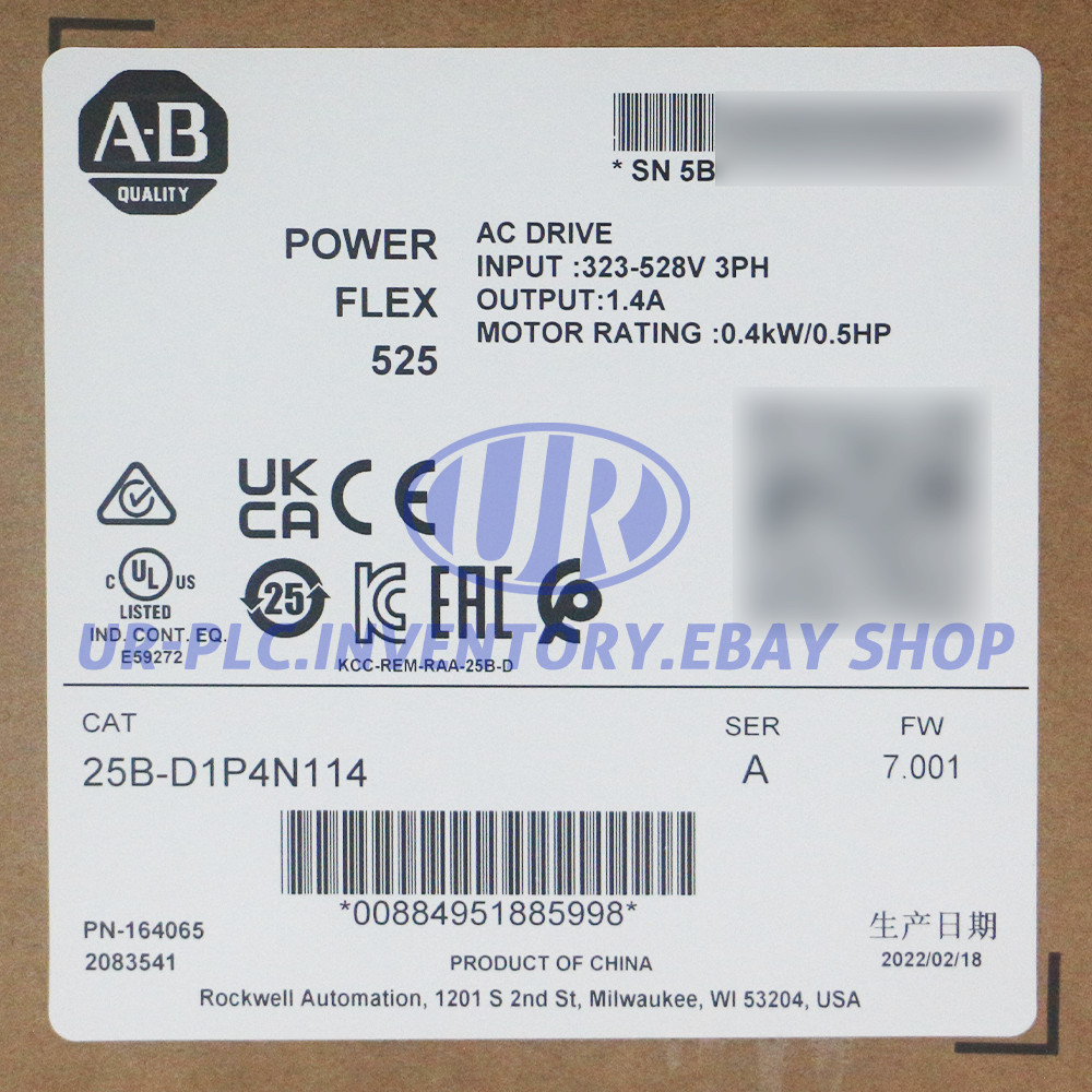 New Allen-Bradley 25B-D1P4N114 PowerFlex 525 0.4kW (0.5Hp) AC Drive