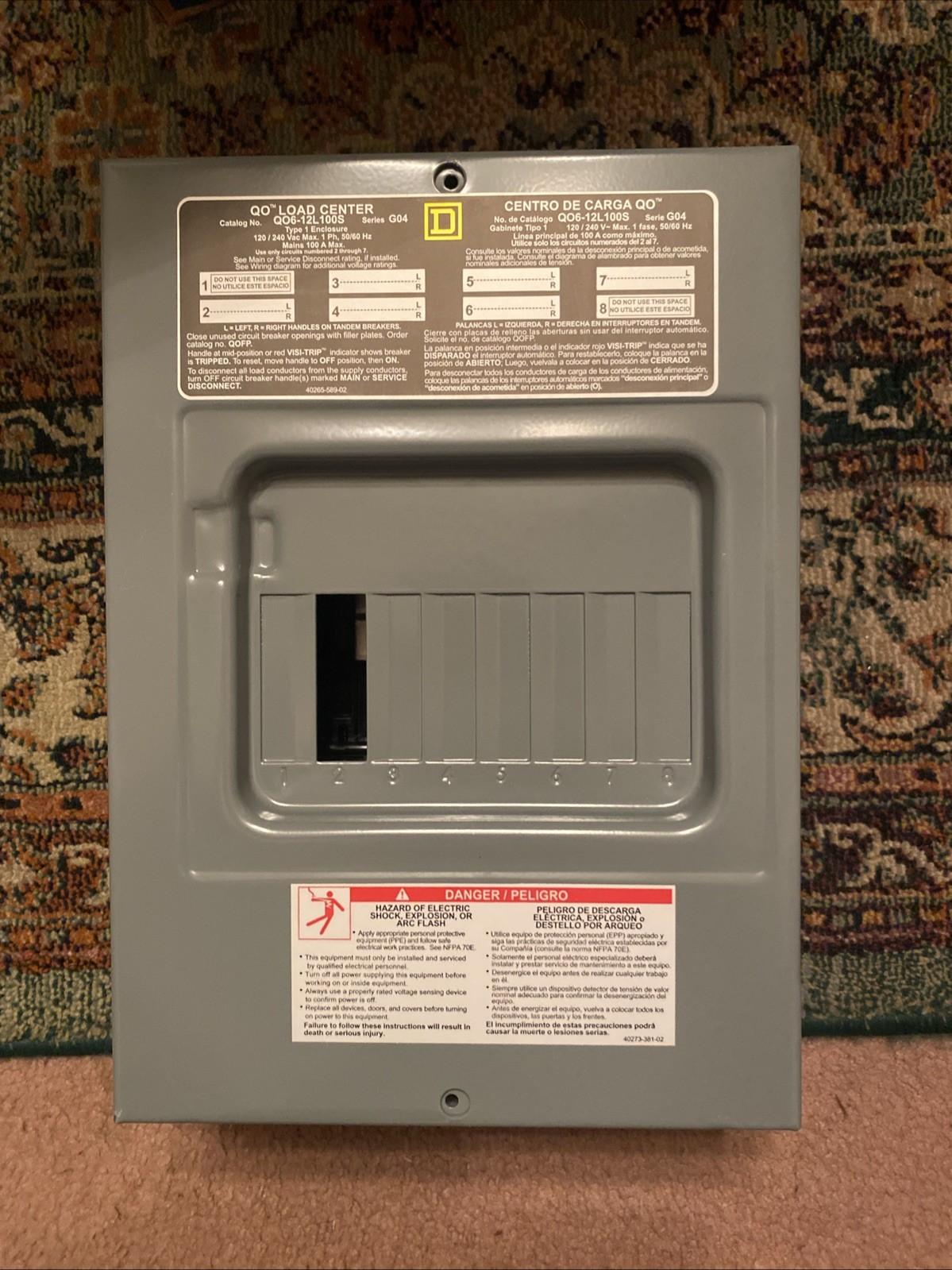Square D QO816L100SCP 100A 8 Spaces 16 Circuits Main Lug Panel 120/240V