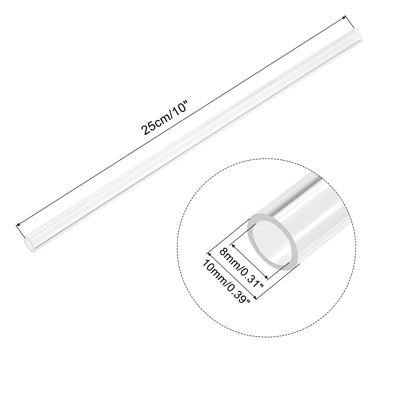 4 Pcs 8mm ID 10mm OD 10″ Rigid Acrylic Pipe for DIY Round Tube Clear