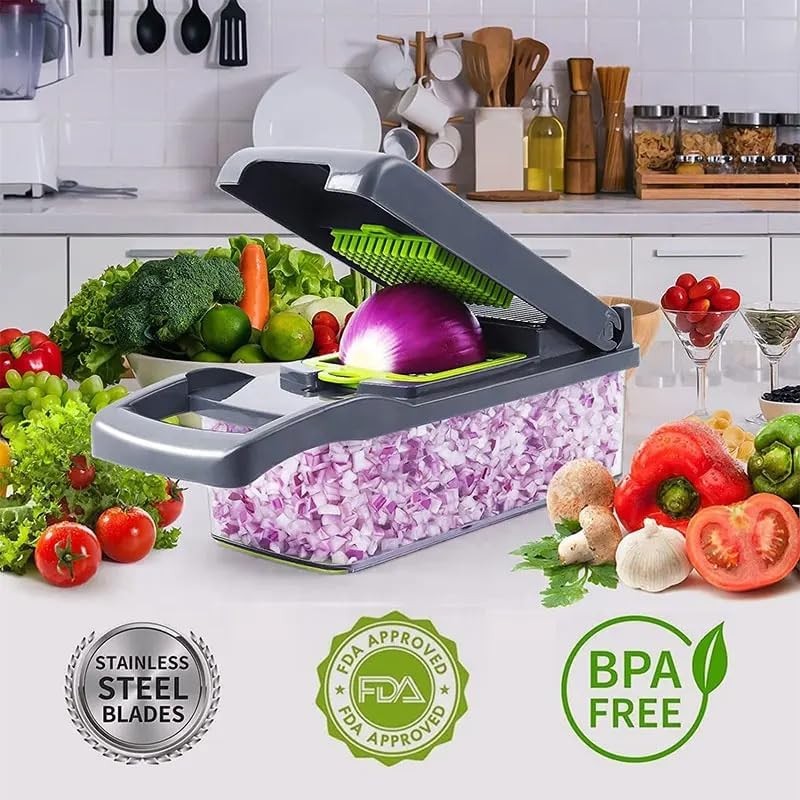 Multi-Function 12-in-1 Vegetable Chopper Cutter – Spiralizer default, Gray