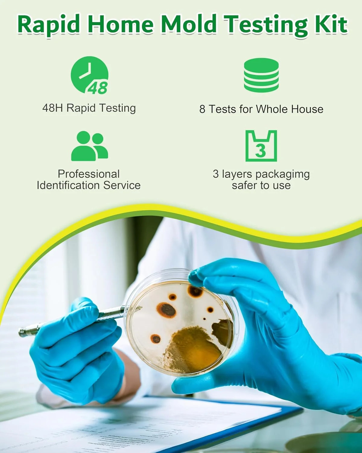 Mold Test Kit for Home, 4 Detection Tests for HVAC, Surfaces & Indoor Air Qualit