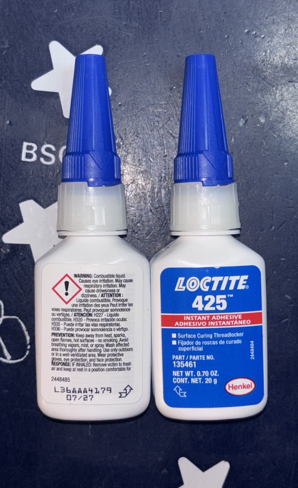 2 Bottles Loctite 425 Instant Adhesive 20g .70oz 135461 EXP 07/27 TWO BOTTLES
