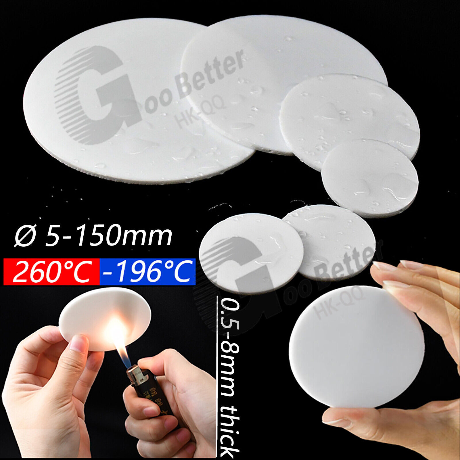 Diameter 5-150mm 10pcs Plastic PTFE Solid Discs Flat Round Pad Sealed Cushioning