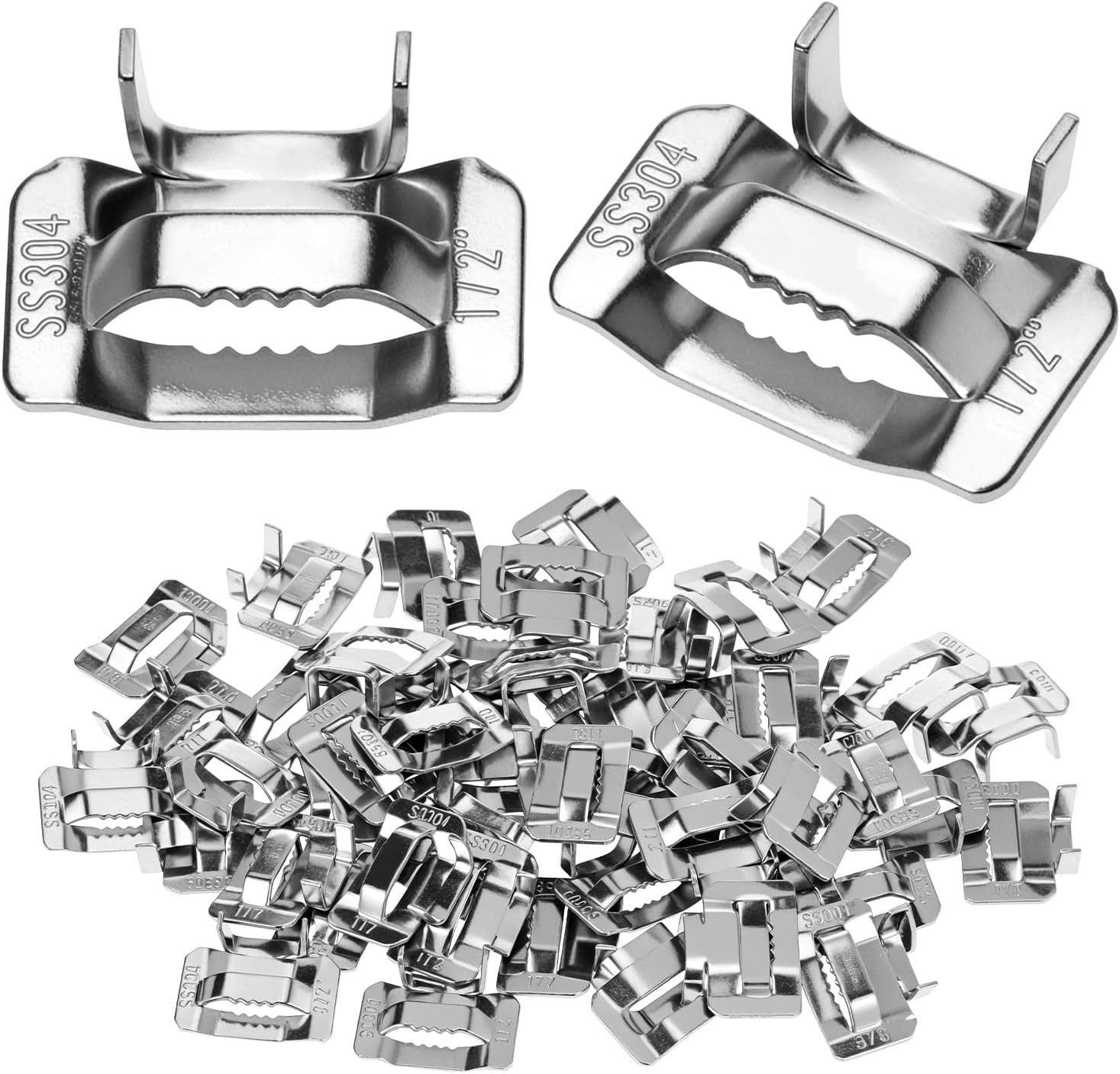 50Pcs 1/2″ 304 Stainless Steel Strapping Buckles Metal Banding Clips Heavy Duty