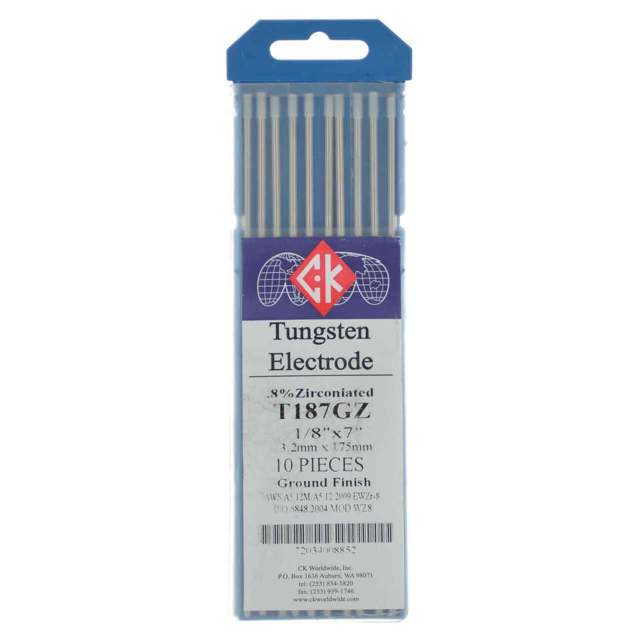 CK T187GZ 0.8% Zirconiated Tungsten Electrode 1/8″ X 7″ 10 pack