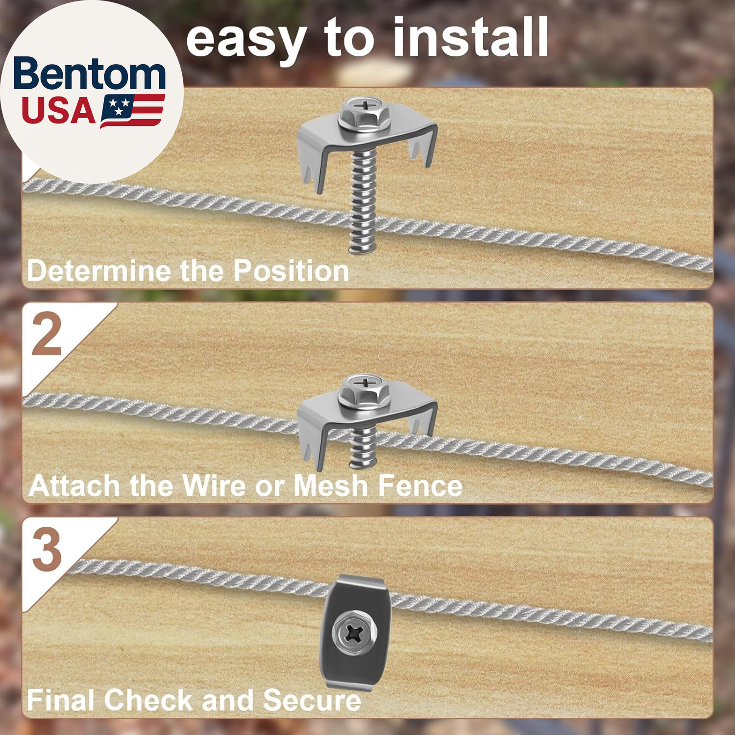 Fence Staples with Screws, 200 Pack Stainless Steel Fence Fasteners, Heavy Duty
