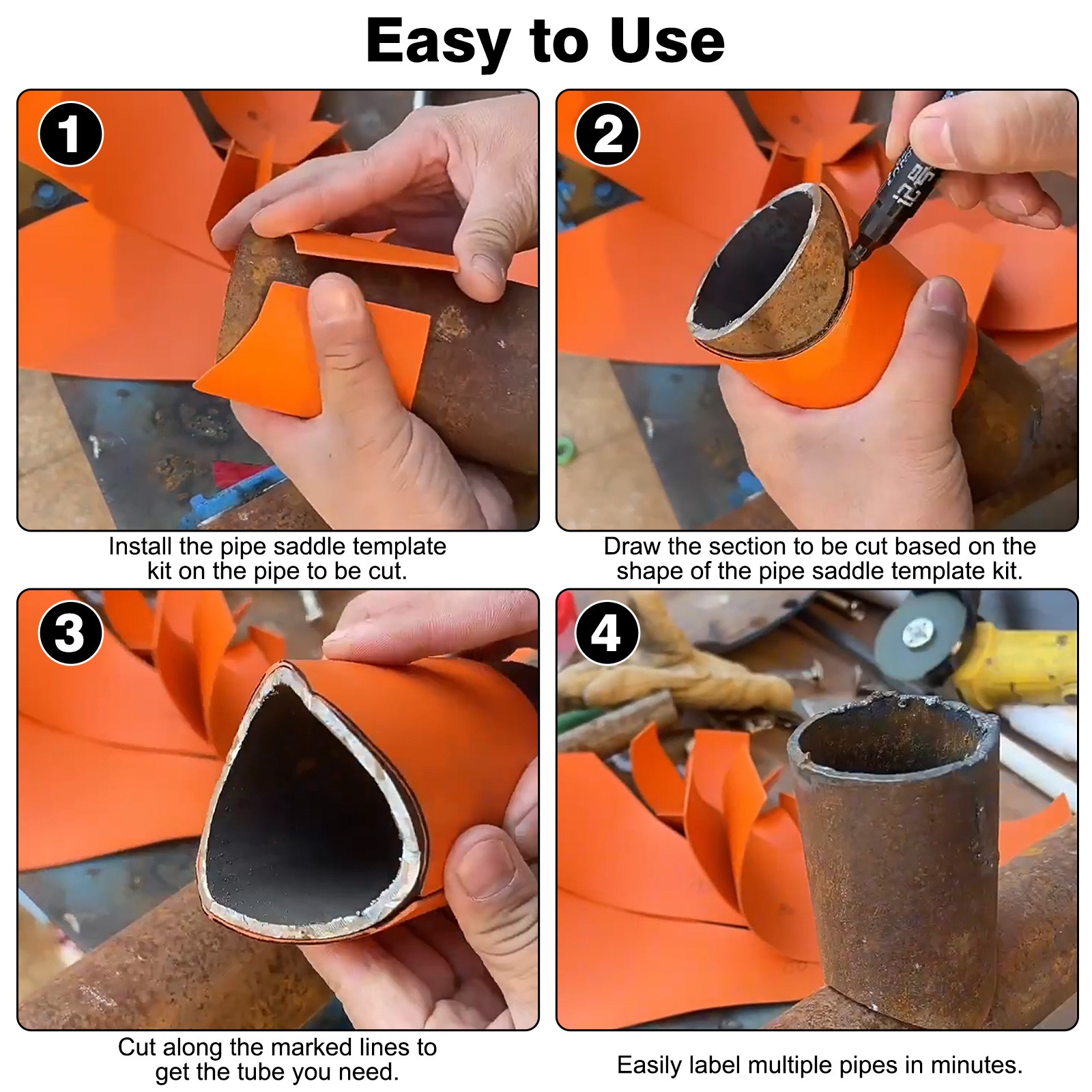 10x 3/4″-8″ Pipe Saddle Cutting Guide Template for Welding Layout Metal PVC Pipe