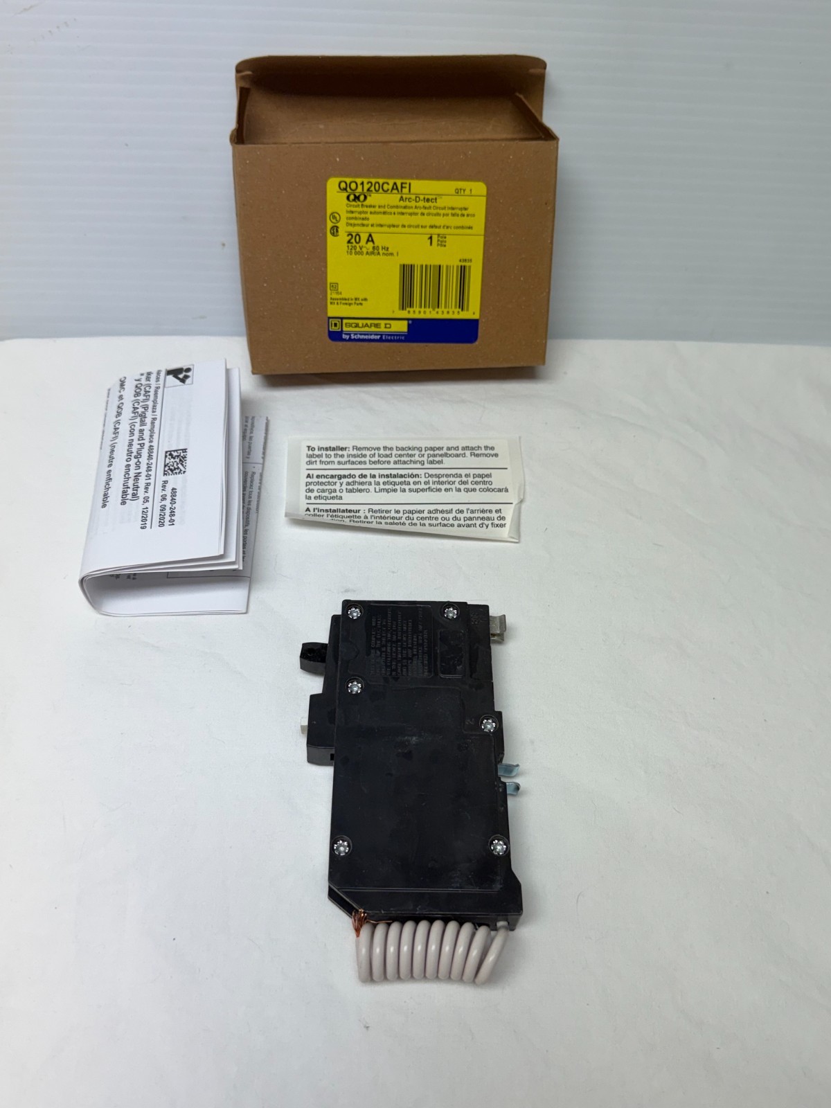 SQUARE D QO120CAFI Combination Arc-Fault 20 AMP 1-POLE CIRCUIT BREAKER 120V NEW