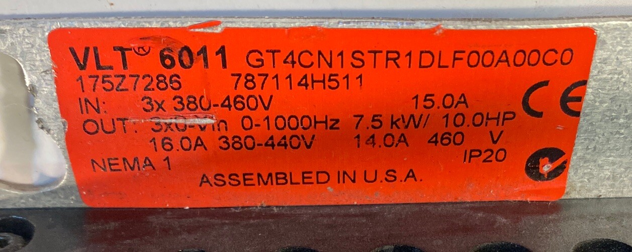 DANFOSS GT4CN1STR3DLF00A00C0 SERVO DRIVE VLT6011 OVERNIGHT SHIPPING