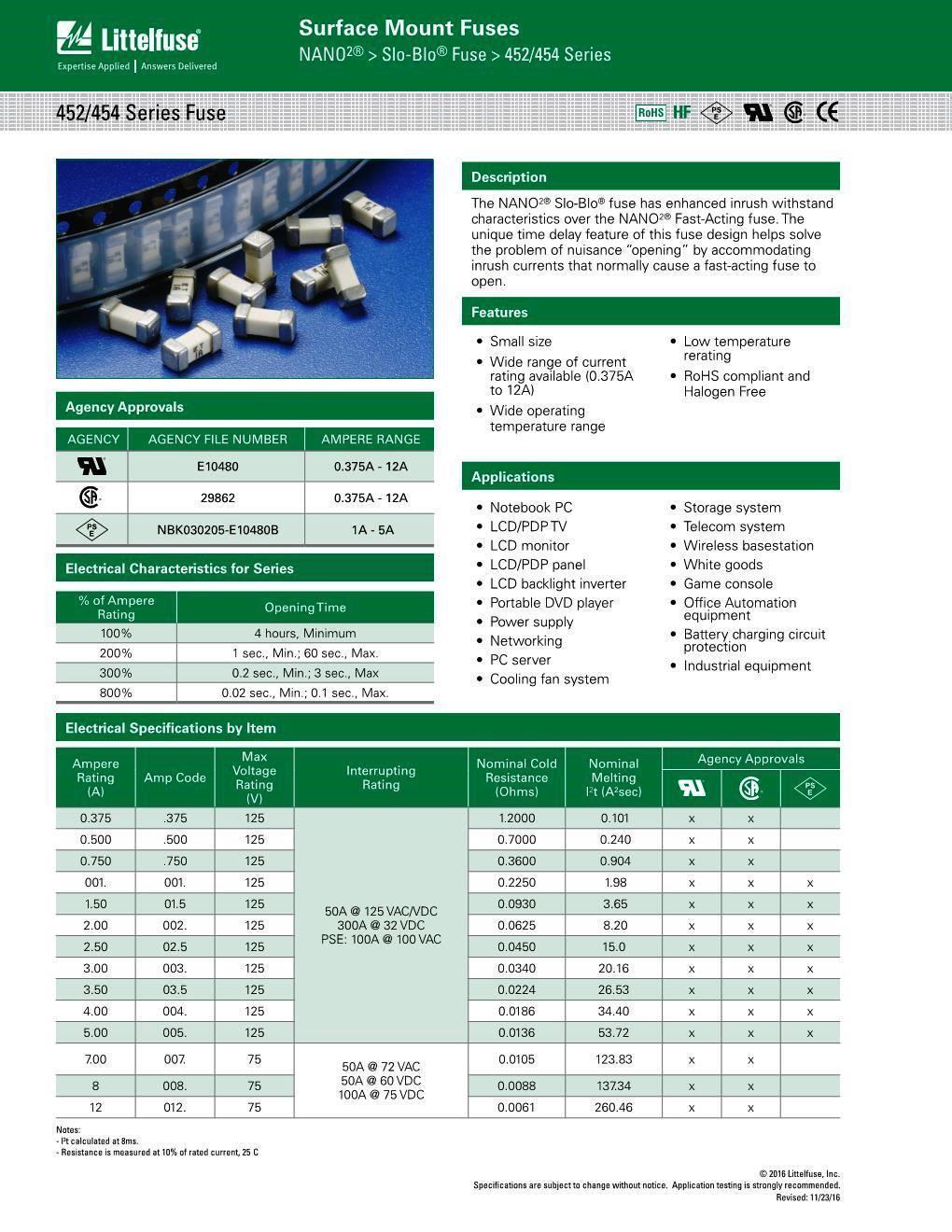 10 pcs 4A 125V NANO 2 Slo-Blo SMD/SMT Fuse 0452004.MRL LITTELFUSE 6.1X2.7X2.7mm