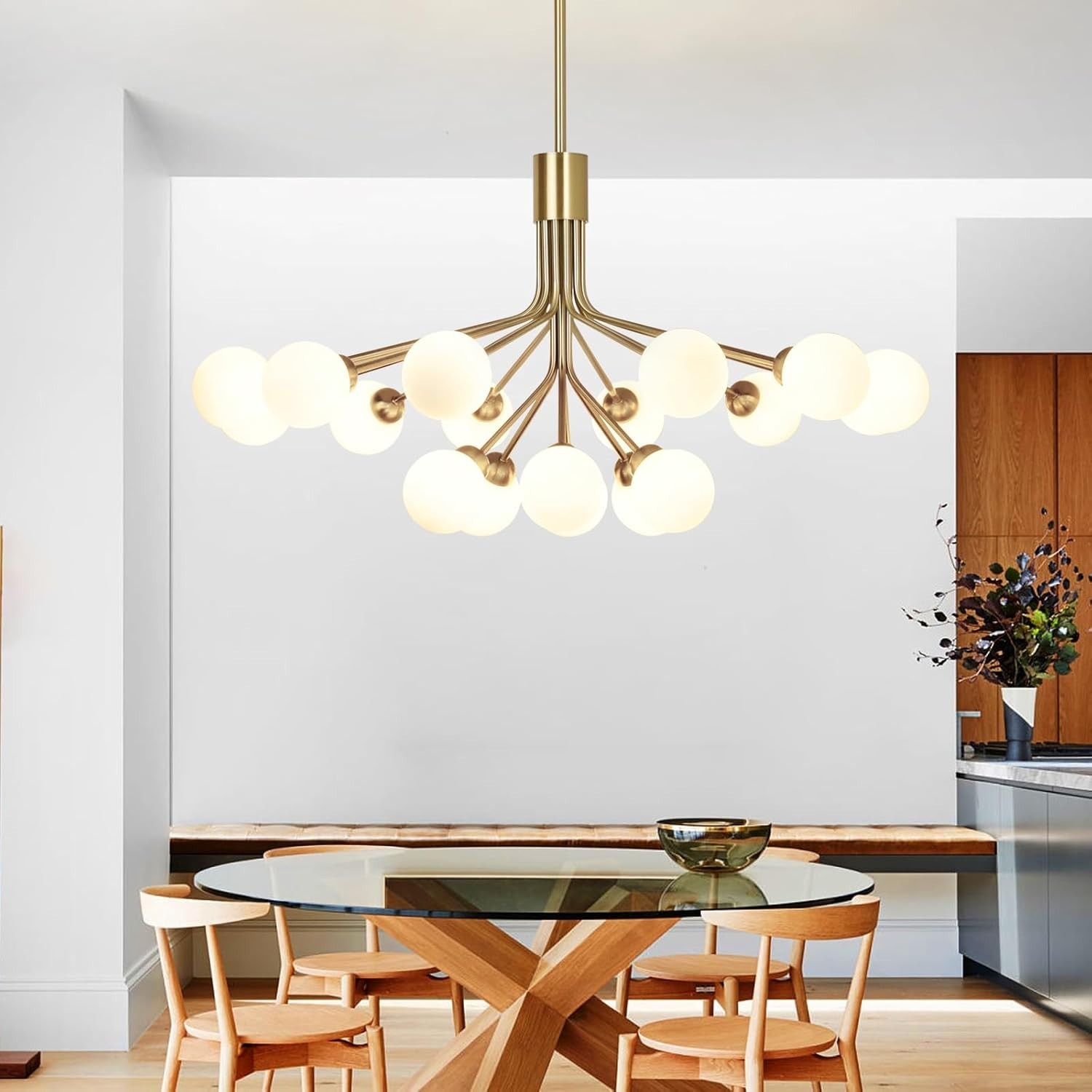 Gold Sputnik Chandelier 18-Light Glass Globe 35.4″ Mid Century G9