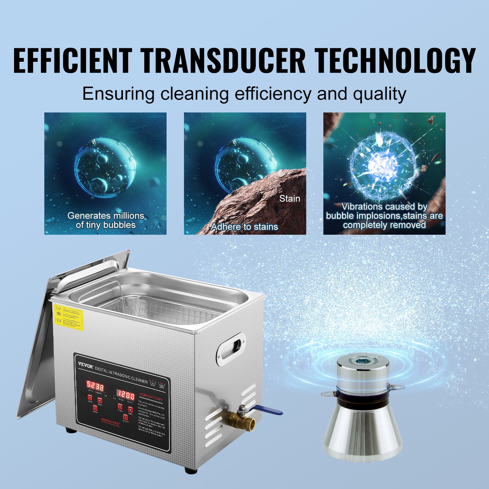 VEVOR 10L Ultrasonic Cleaner with Timer Heating Machine Digital Sonic Cleaner