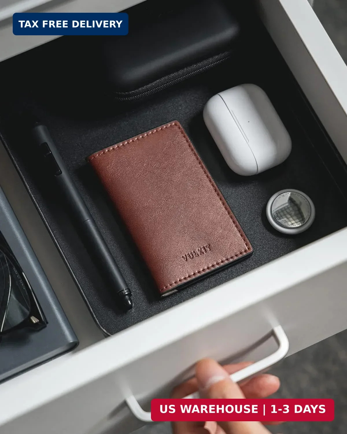 VULKIT Leather Business Card Holder 2 Sided Slim Business Name Card Organizer fo