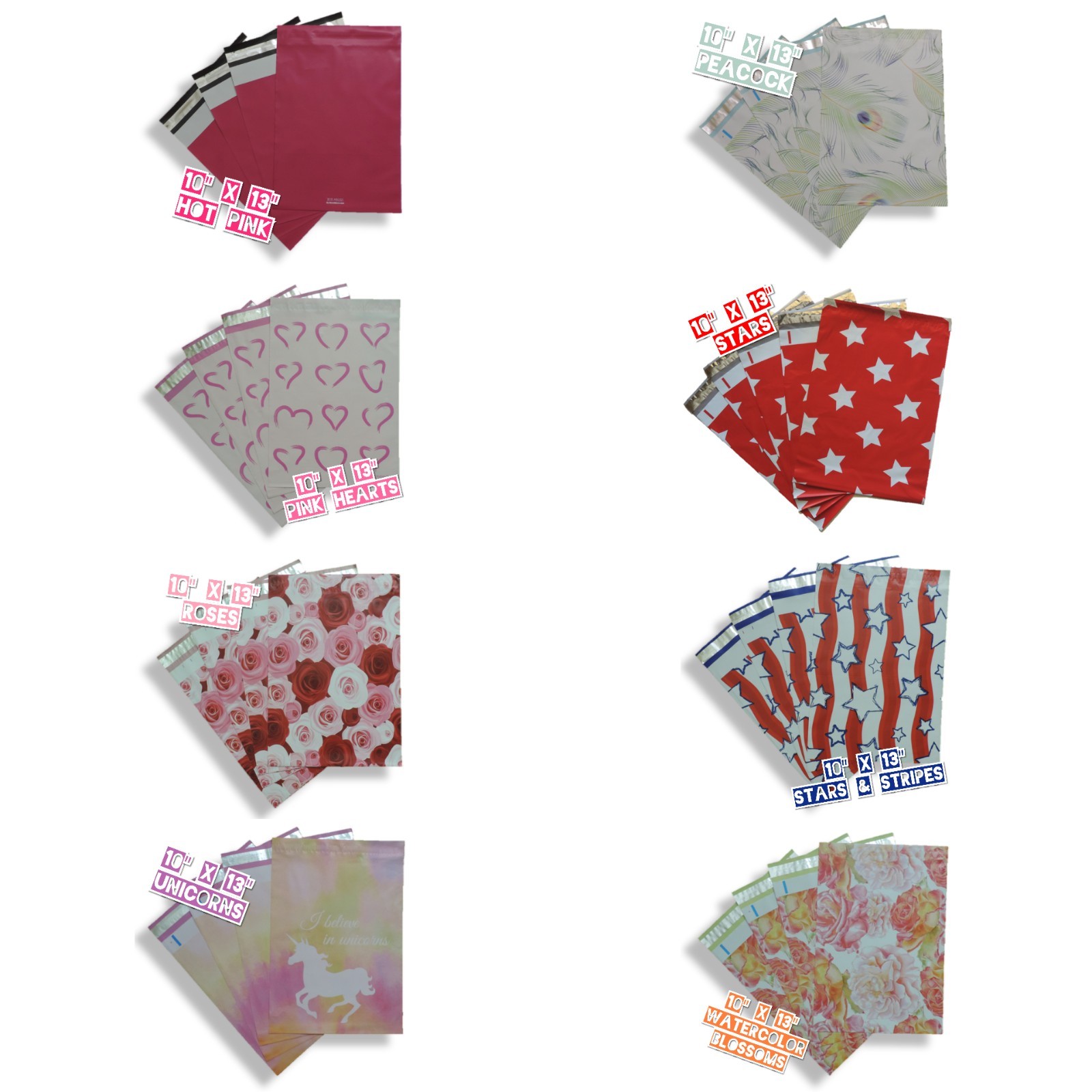 10×13 Designer Poly Mailers – Shipping Envelopes – Various Designs