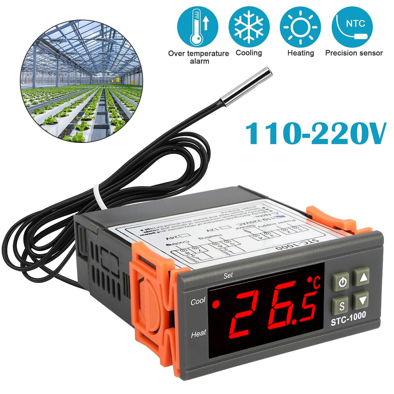 Digital Temperature Controller STC-1000 Thermostat w/ NTC Sensor AC 110V 220V