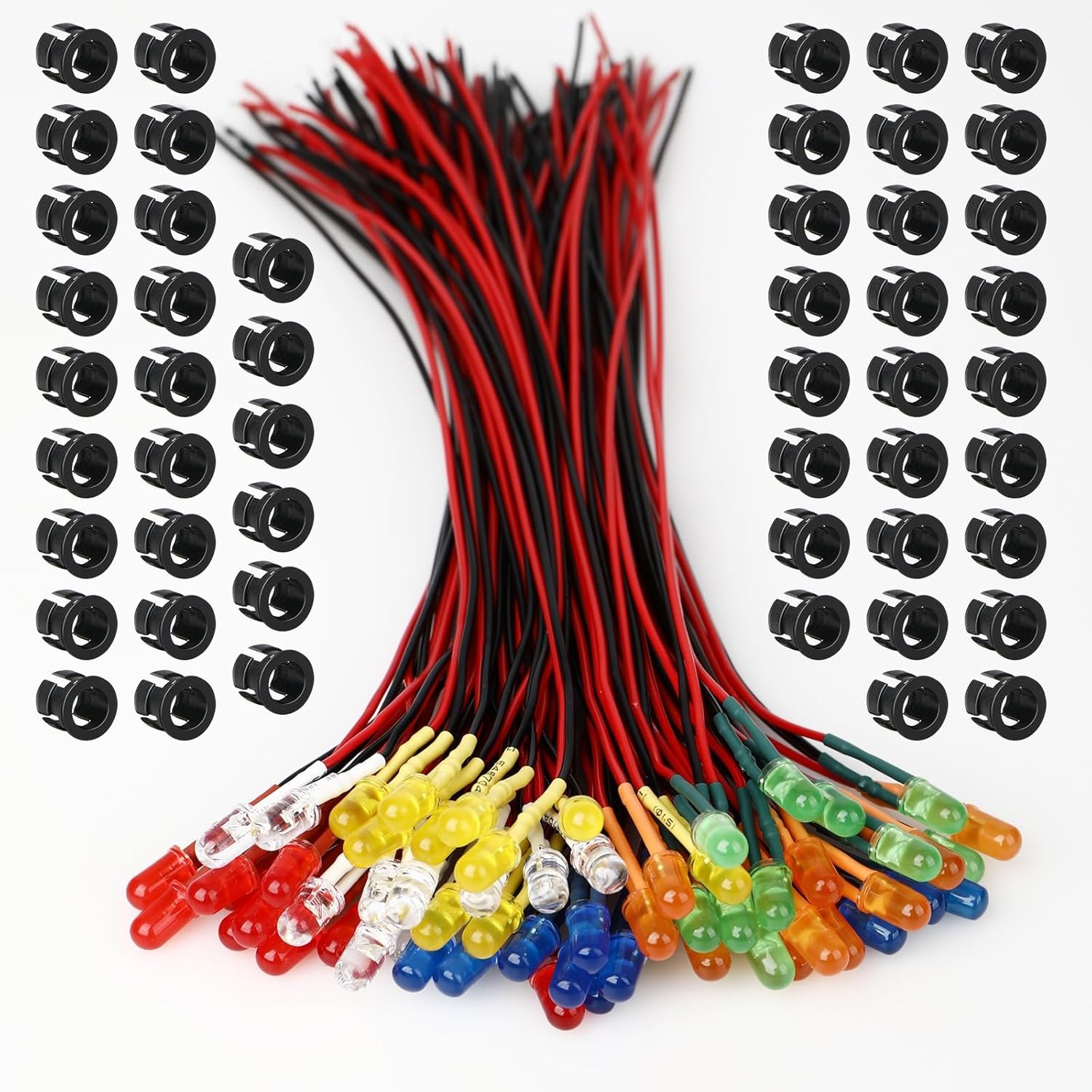 60 Pcs 5mm Pre Wired 9V 12V DC LED Diodes Mounting Rings