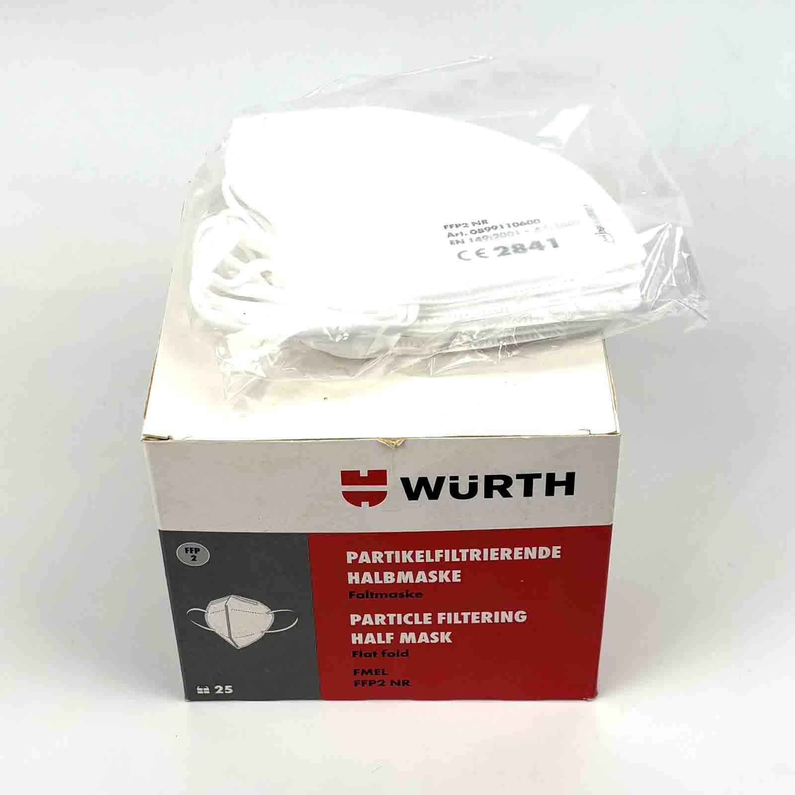 Würth FFP 2 Mask, Particulate Filtering Half Mask (Pack of 25) 0899110600, Original Box