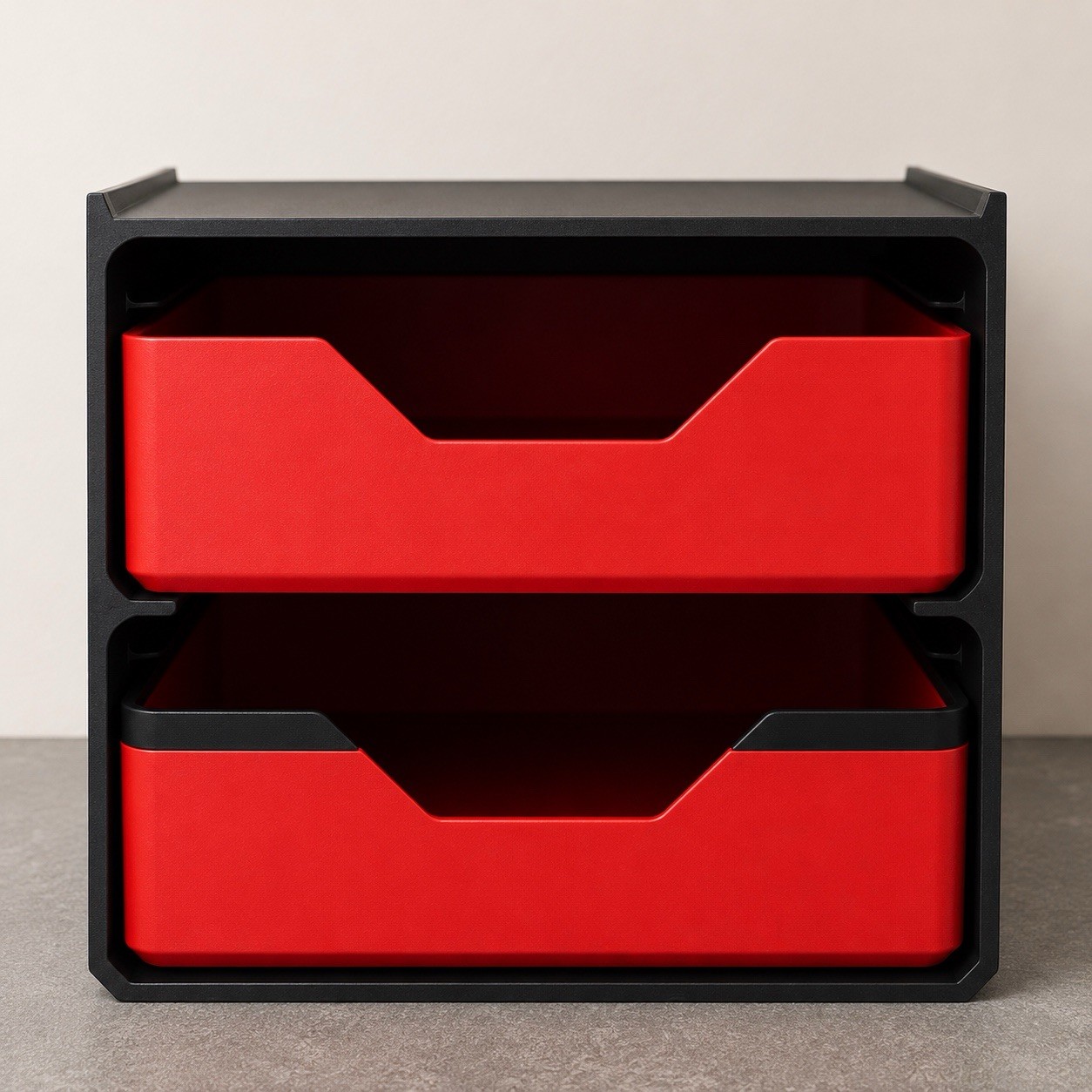 2 Pack Storage Bins 8 x 9 x 3″ Red & Black Plastic Small Container Stackable