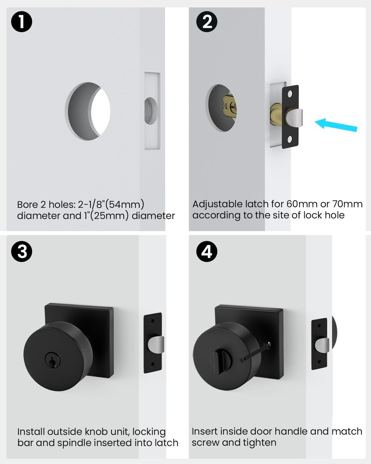 Black Door Knob with Deadbolt, Heavy Duty Front Door Lock Set, Zinc-Alloy Mat…