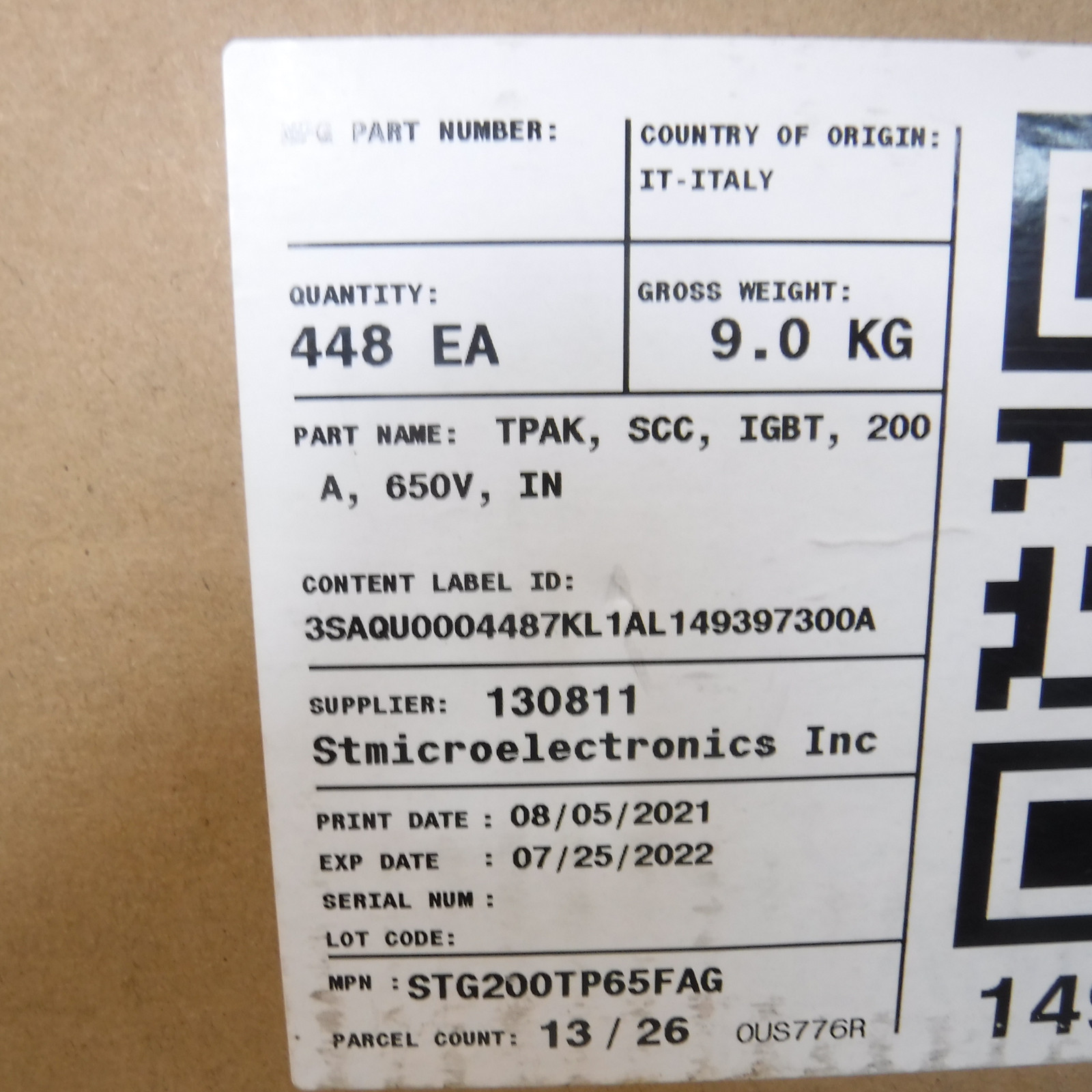 STMicroelectronic Tpak SCC Mosfet IGBT 200A 650V Modules for Tesla Main Inverter