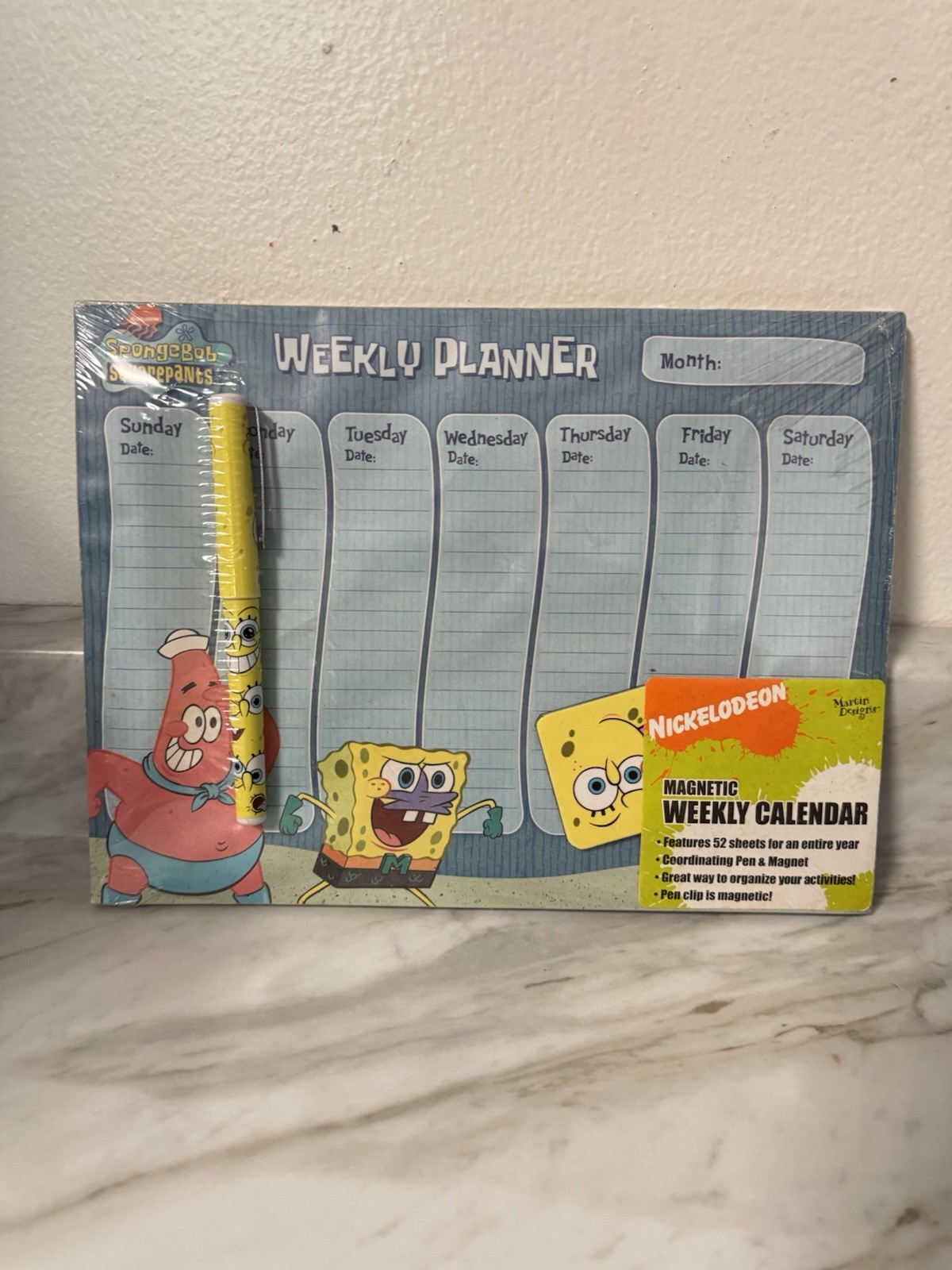 Sponge Bob Square Pants Y2K Stationary Magnetic Weekly Calendar Planner 52 Weeks