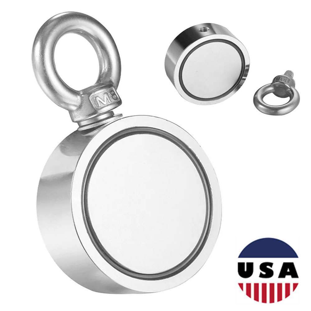 500LBS Double Sided Fishing Magnet Kit Strong Neodymium Pull Force Treasure Hunt