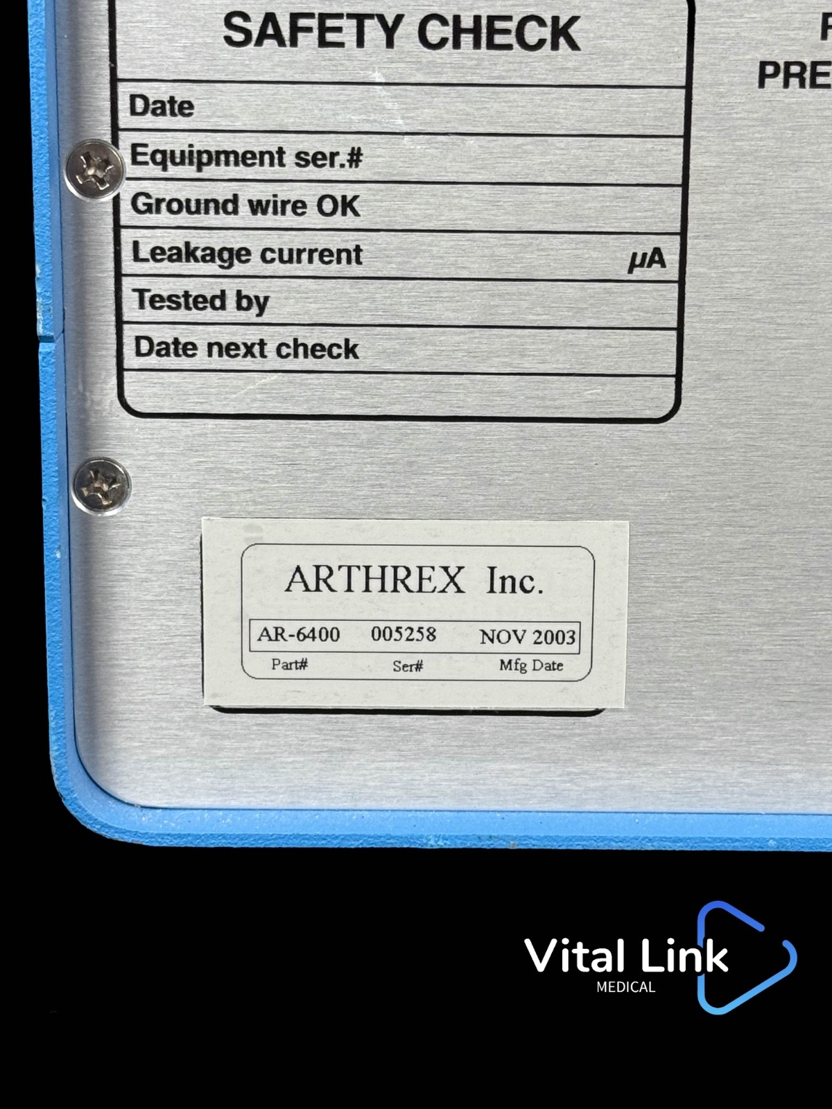 Arthrex Continuous Wave II Arthroscopy Pump Ref AR-6400 DOM 11/2003