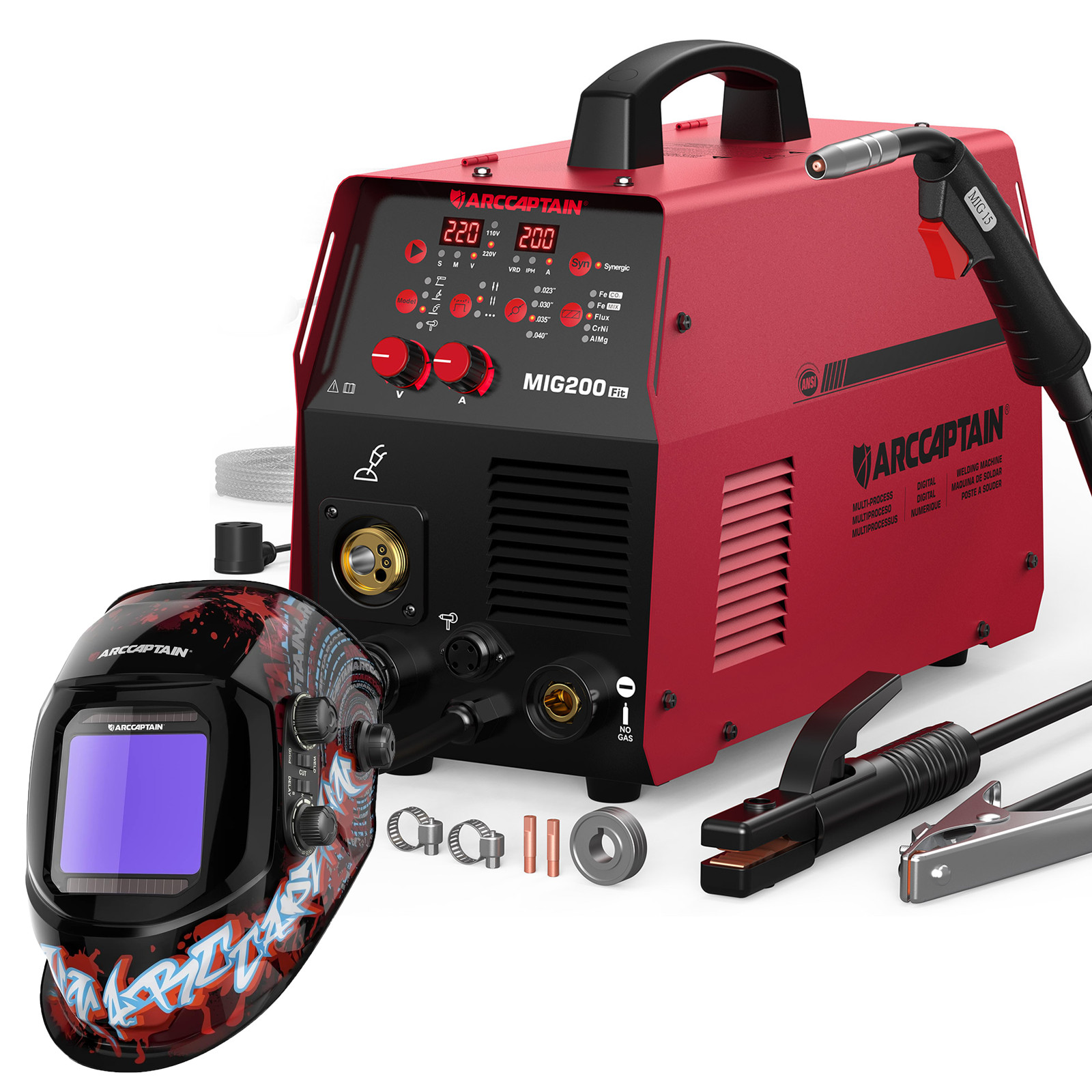ARCCAPTAIN 200A Aluminum MIG Welder 6 in 1 Lift MIG/TIG/Stick & Welding Helmet🔥