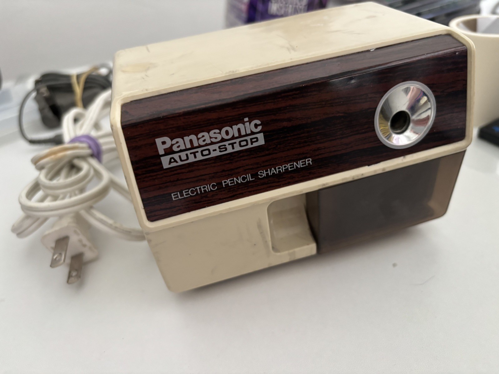 Used Vintage Panasonic Auto Stop Electric Pencil Sharpener Beige Model KP-110