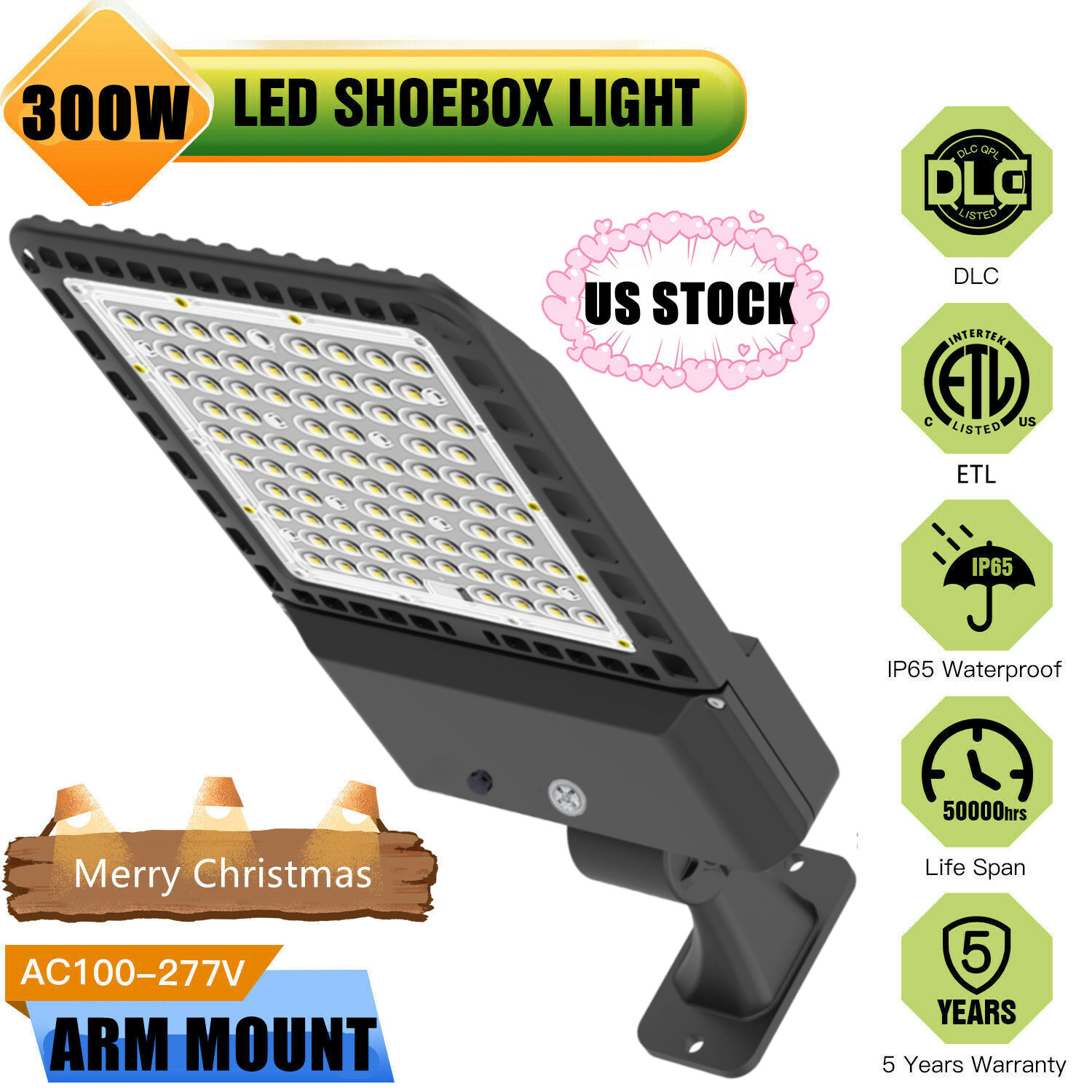 300W LED Parking Lot Light Module Street Pole Fixture Outside Shoebox Area Light