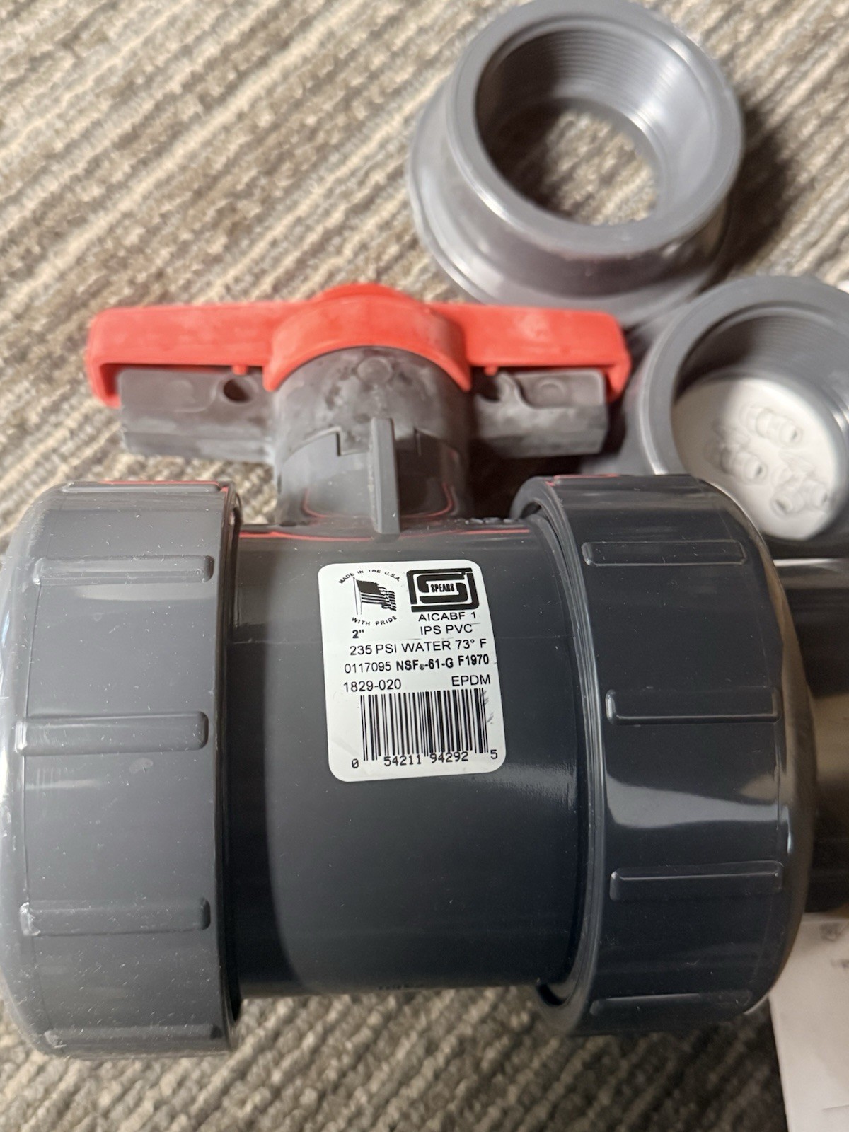 NOS Spears 1829-020 Ball Valve Socket Inline True Union 2″ PVC