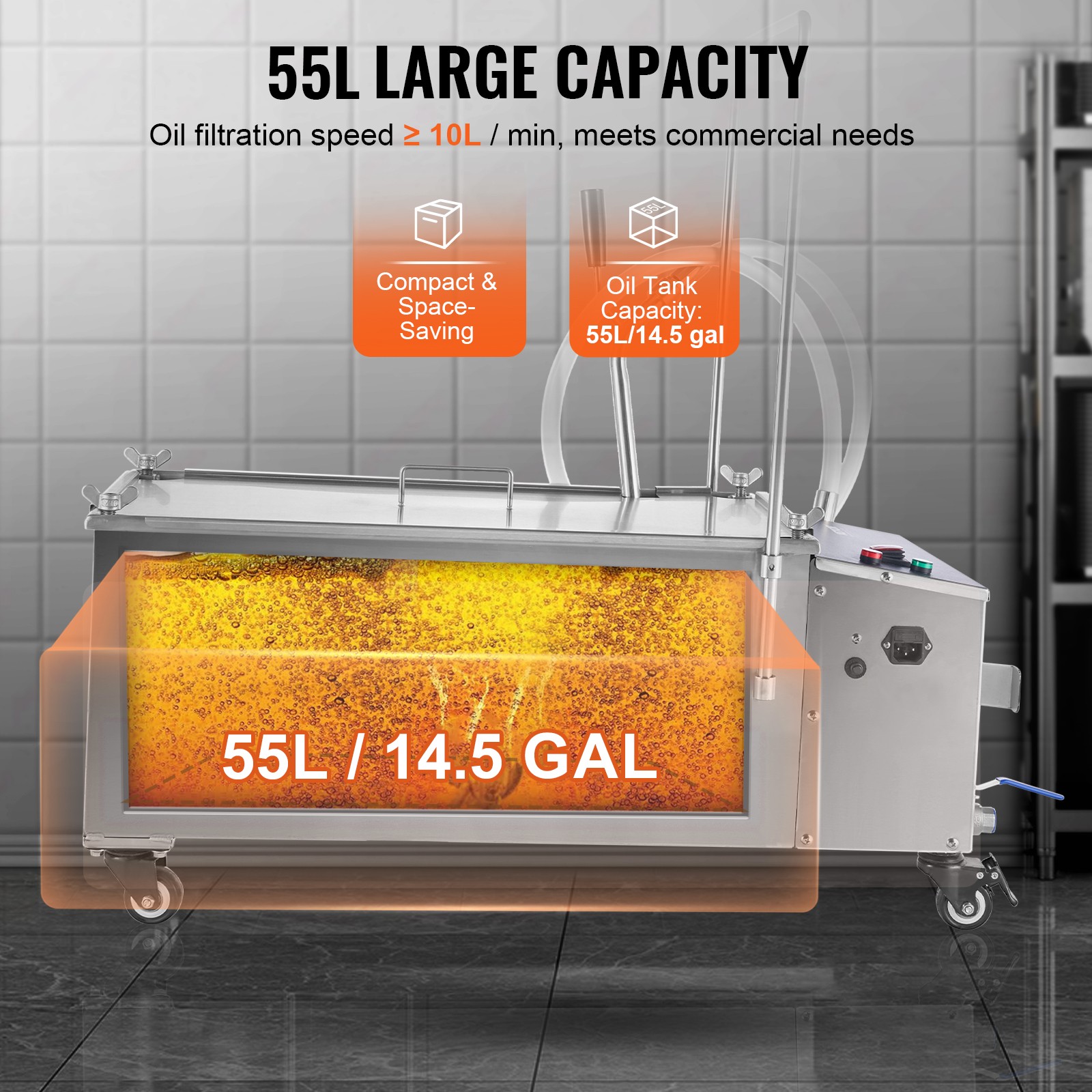 VEVOR Fryer Oil Filter Commercial Cooking Oil Filtration System 55L Capacity