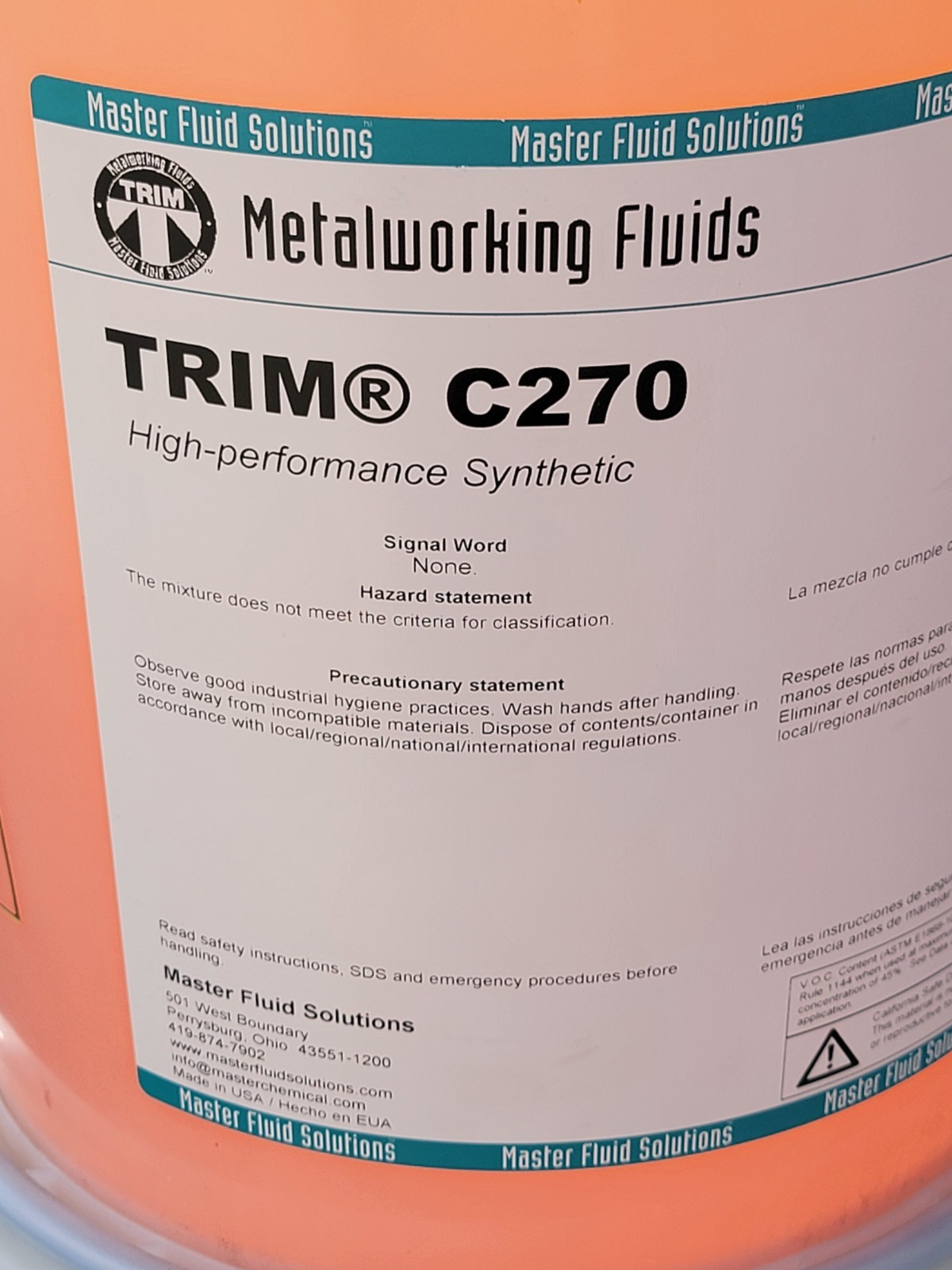 Master Fluid Solutions TRIM C270 5 Gal Pail Cutting & Grinding Fluid Synth. GB