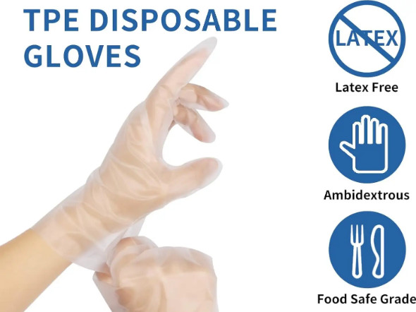 Disposable TPE Food Safe Grade Gloves Transparent Clear Plastic come in with box