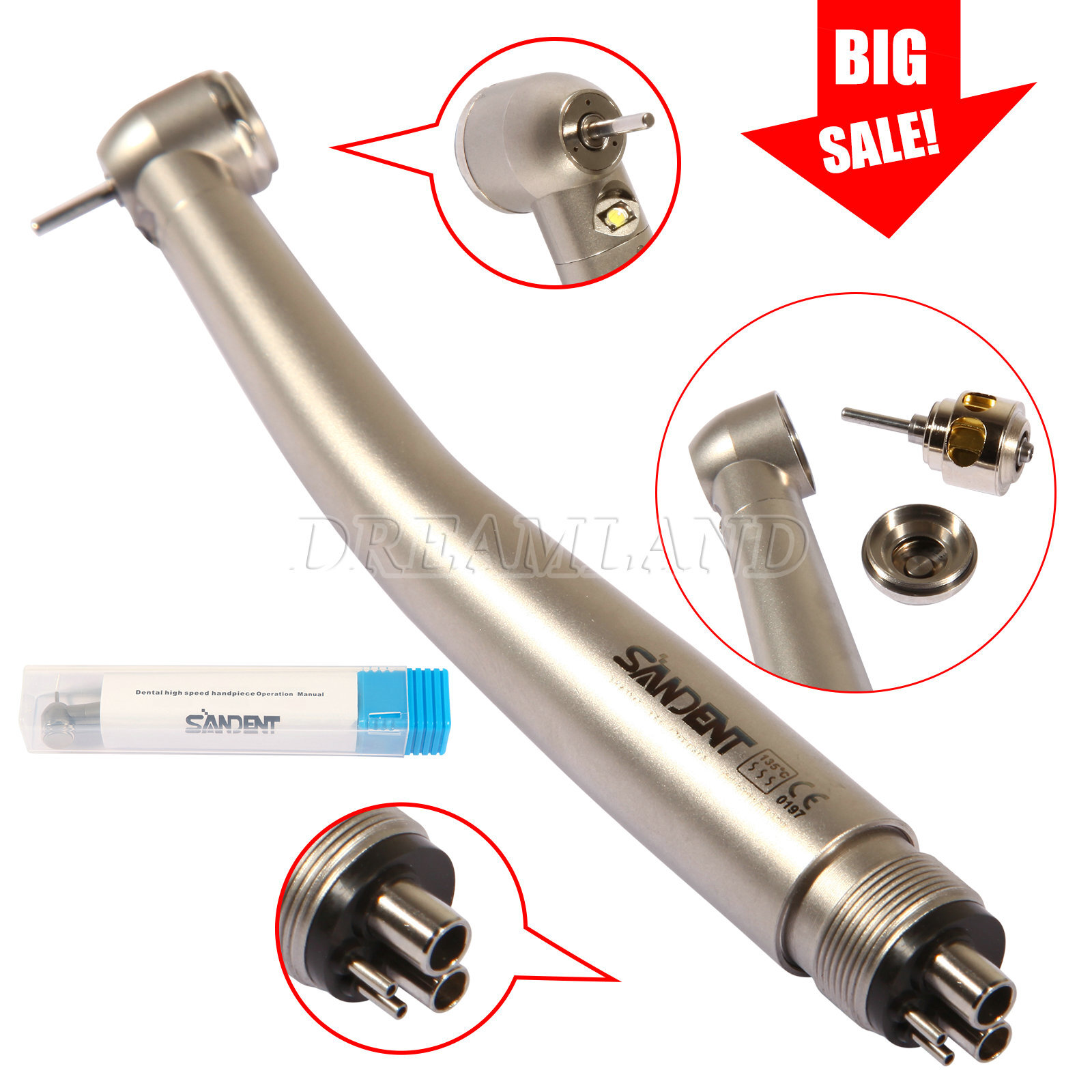 NSK Style Fiber Optic Dental E-generator LED 3-Spray High Speed handpiece 4 Hole