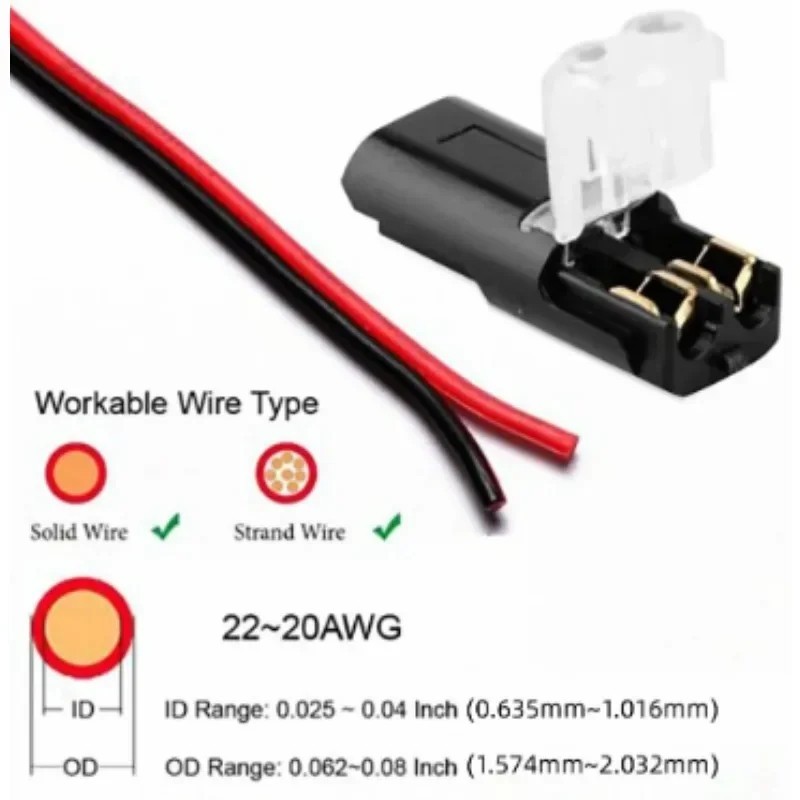 50 pcs Double-Wire Plug-in Connector, Cable Clamp with Locking Buckle, AWG 18-22