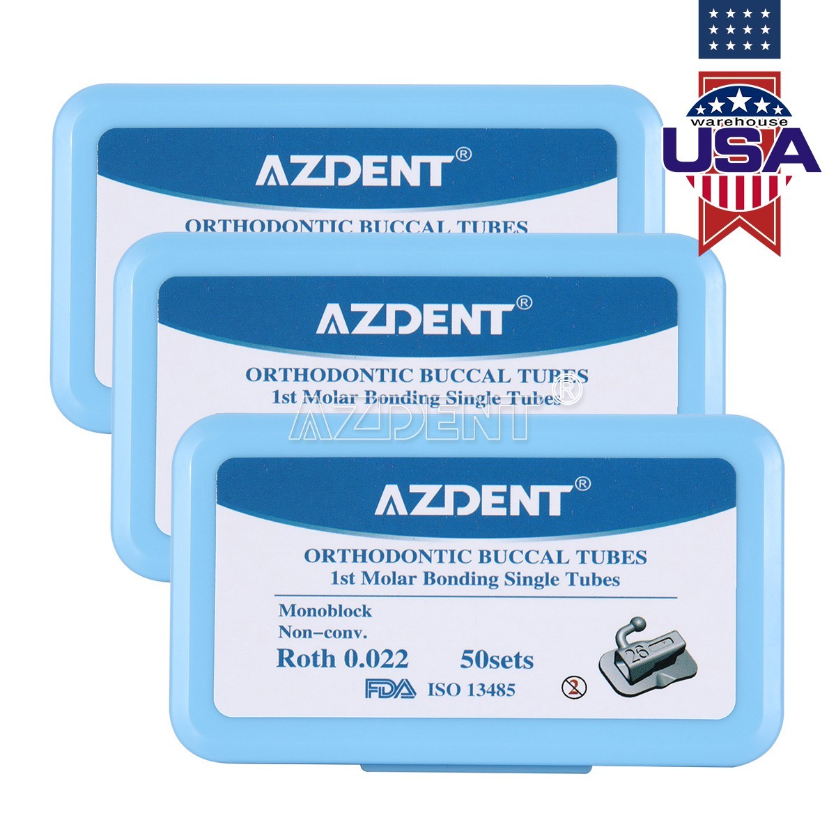 AZDENT Dental Ortho Non-Conv 1st Molar Bondable Monoblock Roth 0.022 Buccal Tube