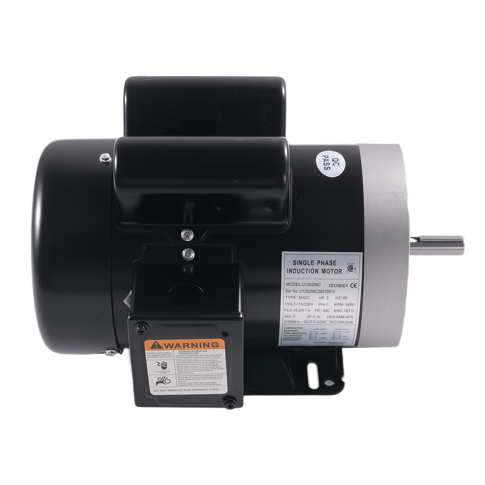 2HP Electric Motor 3450RPM AC 115V/230V 56C Frame 1Phase 5/8″ Keyed Shaft