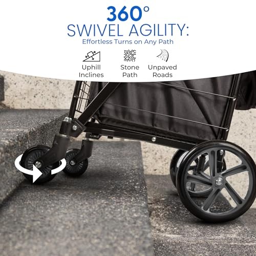 SereneLife Portable Folding Utility Cart with 360° Swivel Wheels (Black)