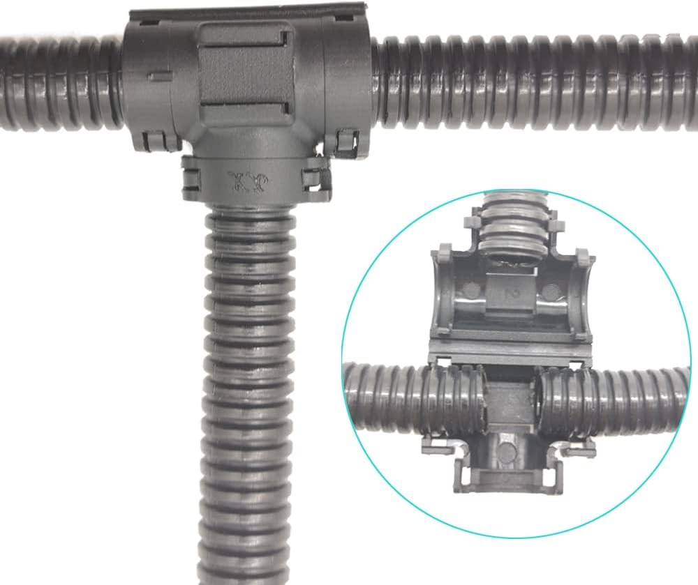 Wire Loom Tee Connector Openable Convolute Tubing T Fitting for 1/2″ Conduit (5-