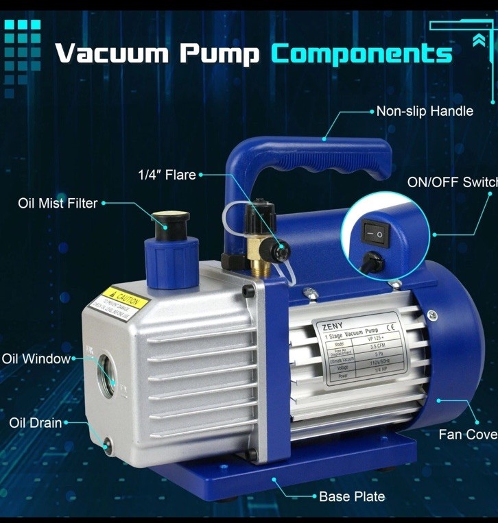 Zeny VP125+Blue 1/4HP 3,5CFM Single High Performance Compact Vacuum Pump Excelle