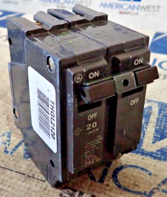 GE THQL2120 20 Amp 120/240 VAC 2 Pole 10KA Type THQL Plug-in Breaker – TESTED