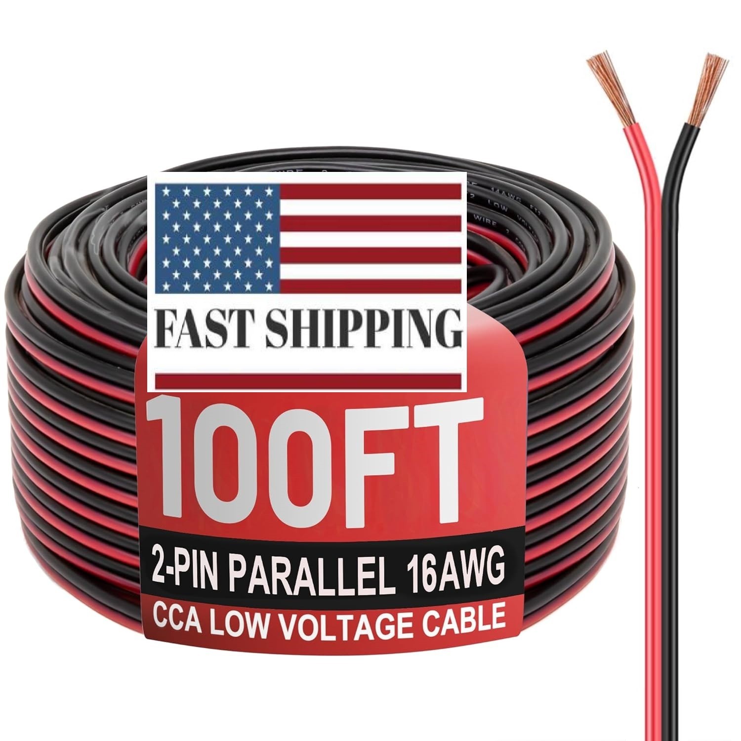 Cable 16AWG 100FT 2 Conductores para Luces LED Auto Bocinas Remolque