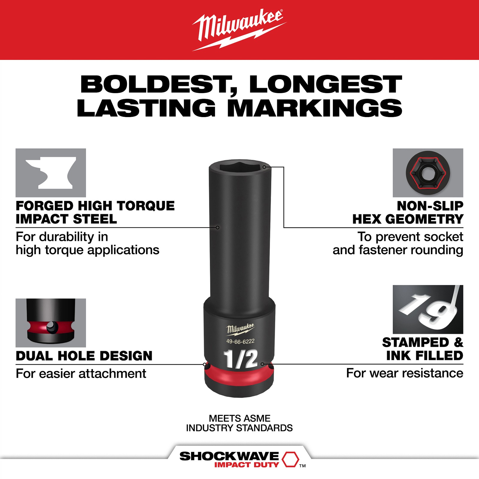 Milwaukee Tool 49-66-6806 31Pc SHOCKWAVE Impact Duty Socket 1/2” Drive Set