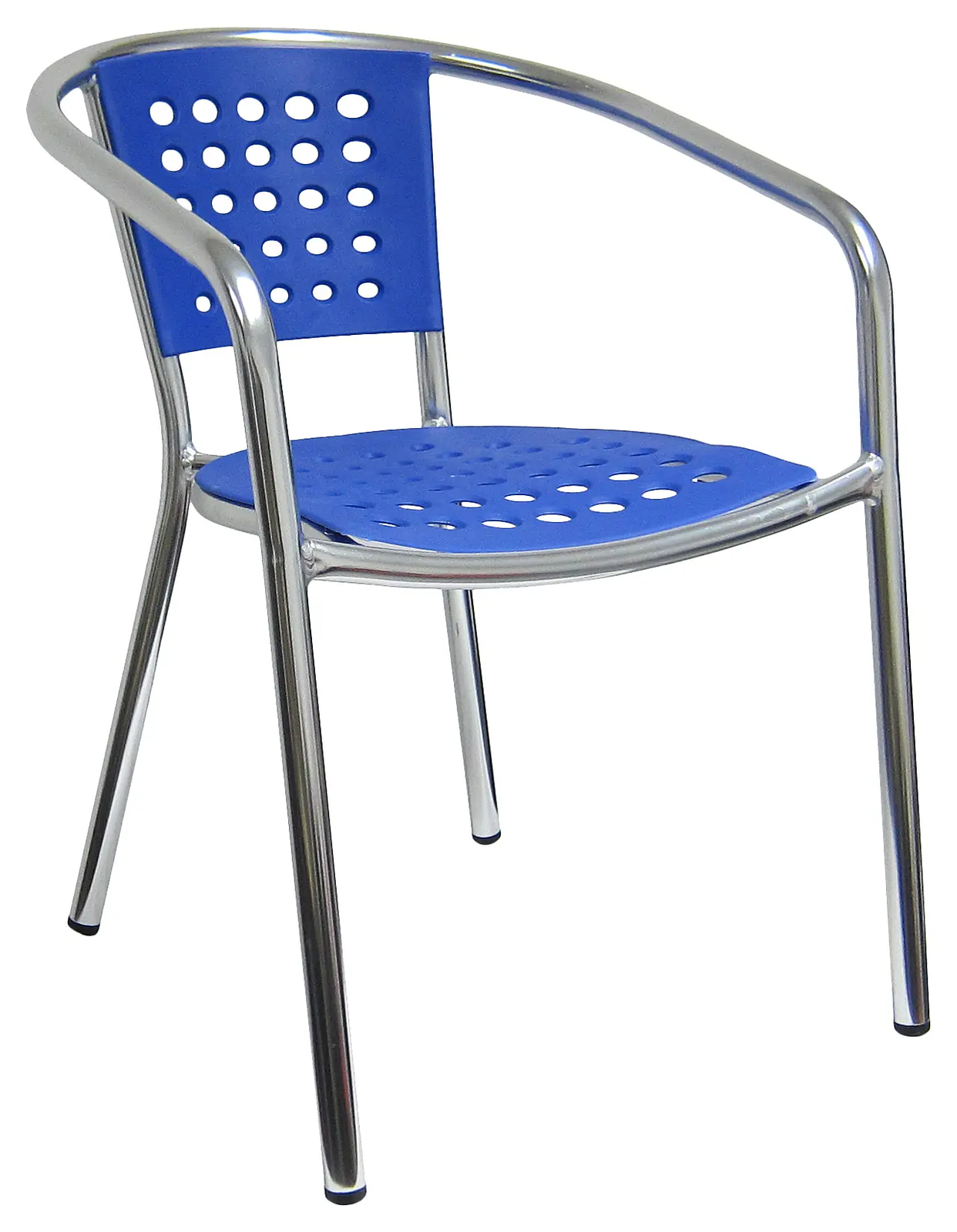 H&D Commercial Seating Stackable Aluminum Patio Chair w/ Blue Polyproylene Seat