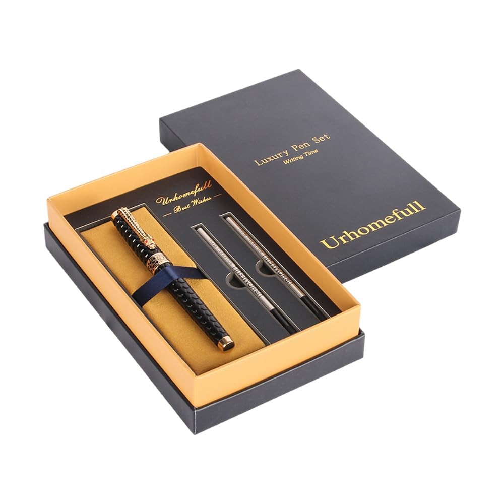 Stunning Luxury Rollerball Pen with 24K Gold Trim,Switzerland Tip with Black Ink