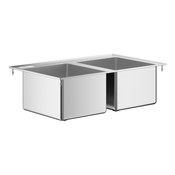 21″W x 33″L 16G Stainless Steel Two Compartment Drop-In Sink For Commercial Use