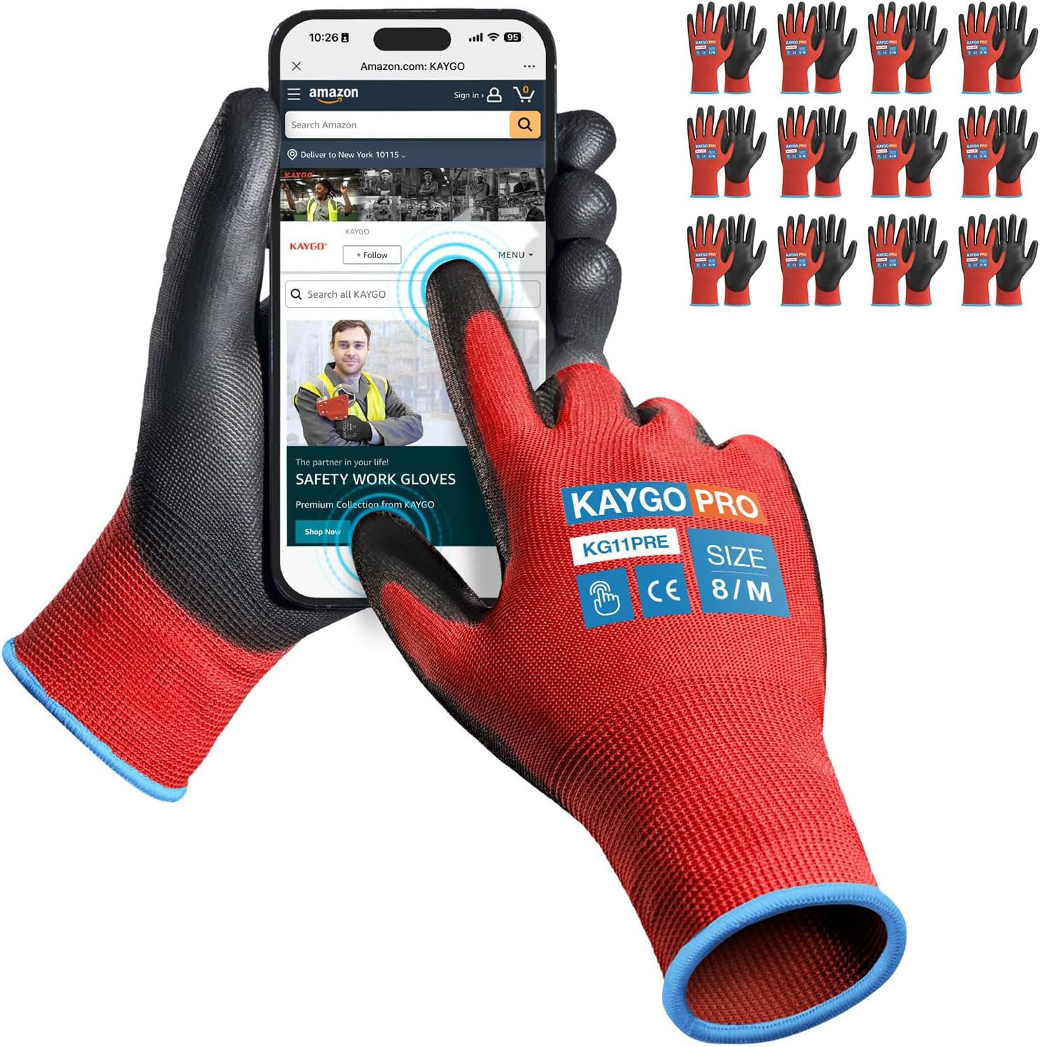 Safety Work Gloves for Men Women, PU Coated Palm & Fingers, KG11P | Smooth Grip,