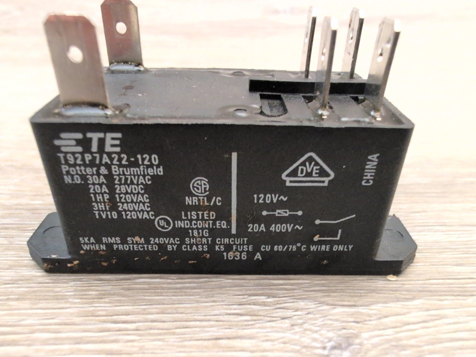 TE/Tyco Power Relay T92P7A22-120 30A DPST 120v 6 pin